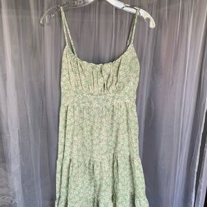 SHEIN Light Green Floral Spaghetti-Strap Mini Dress